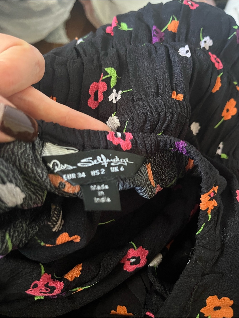 Miss Selfridge Black Floral Midi Dress with Puff Sleeves - Picture 3 of 3